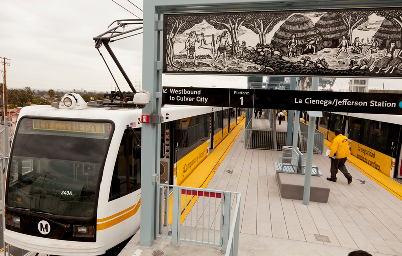 File photo of LA’s light rail line in 2010 (AP Photo/Damian Dovarganes)